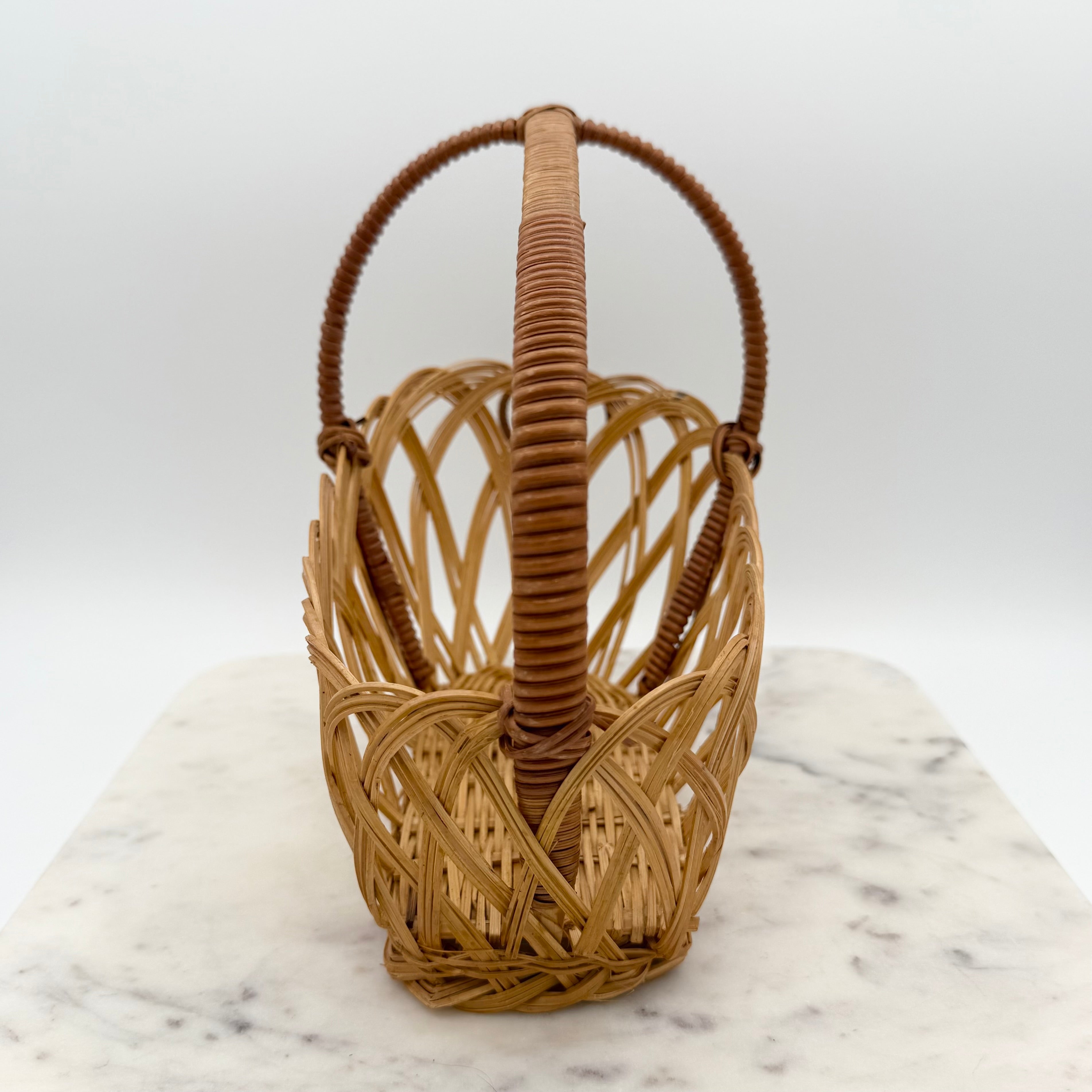 Handwoven Rattan Basket With Handle – Wine Bottle Holder or Decorative Accent