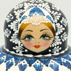 Vintage Hand-Painted Russian Nesting Dolls (Set of 10) – Blue & White Floral Design