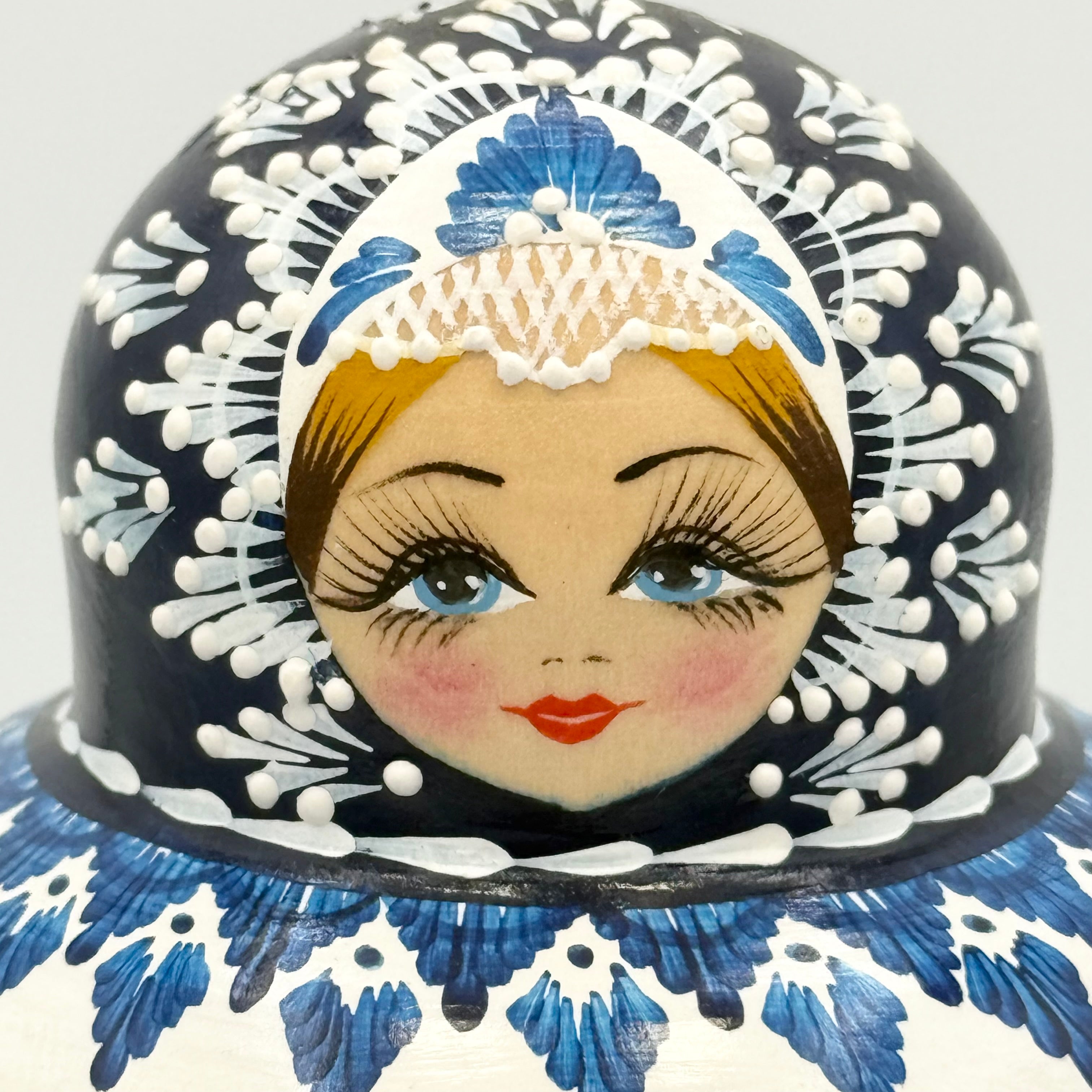 Hand-Painted Russian Nesting Dolls (Set of 10) – Blue & White Floral Design