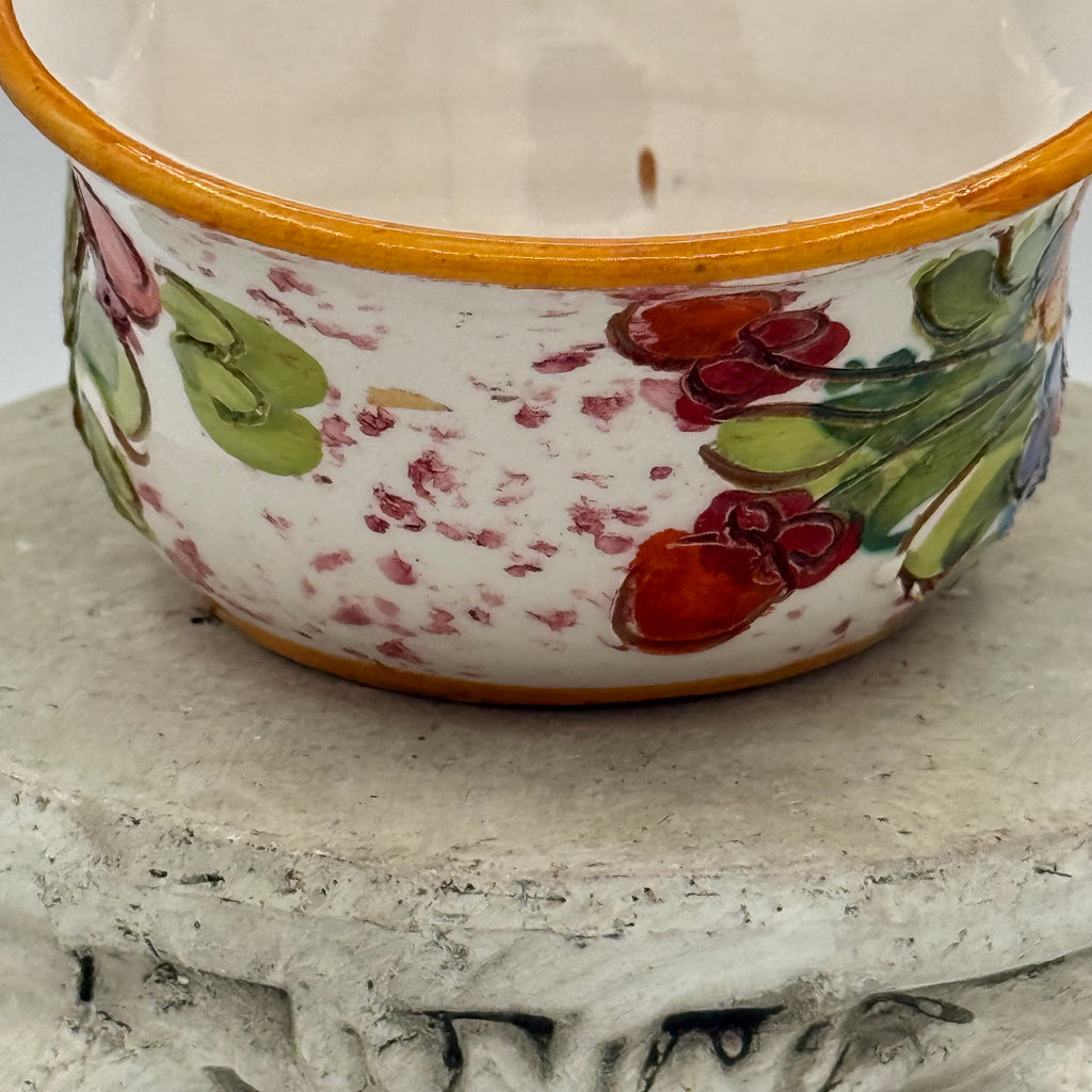 Hand-Painted Italian Majolica Small Basket with Twisted Handle