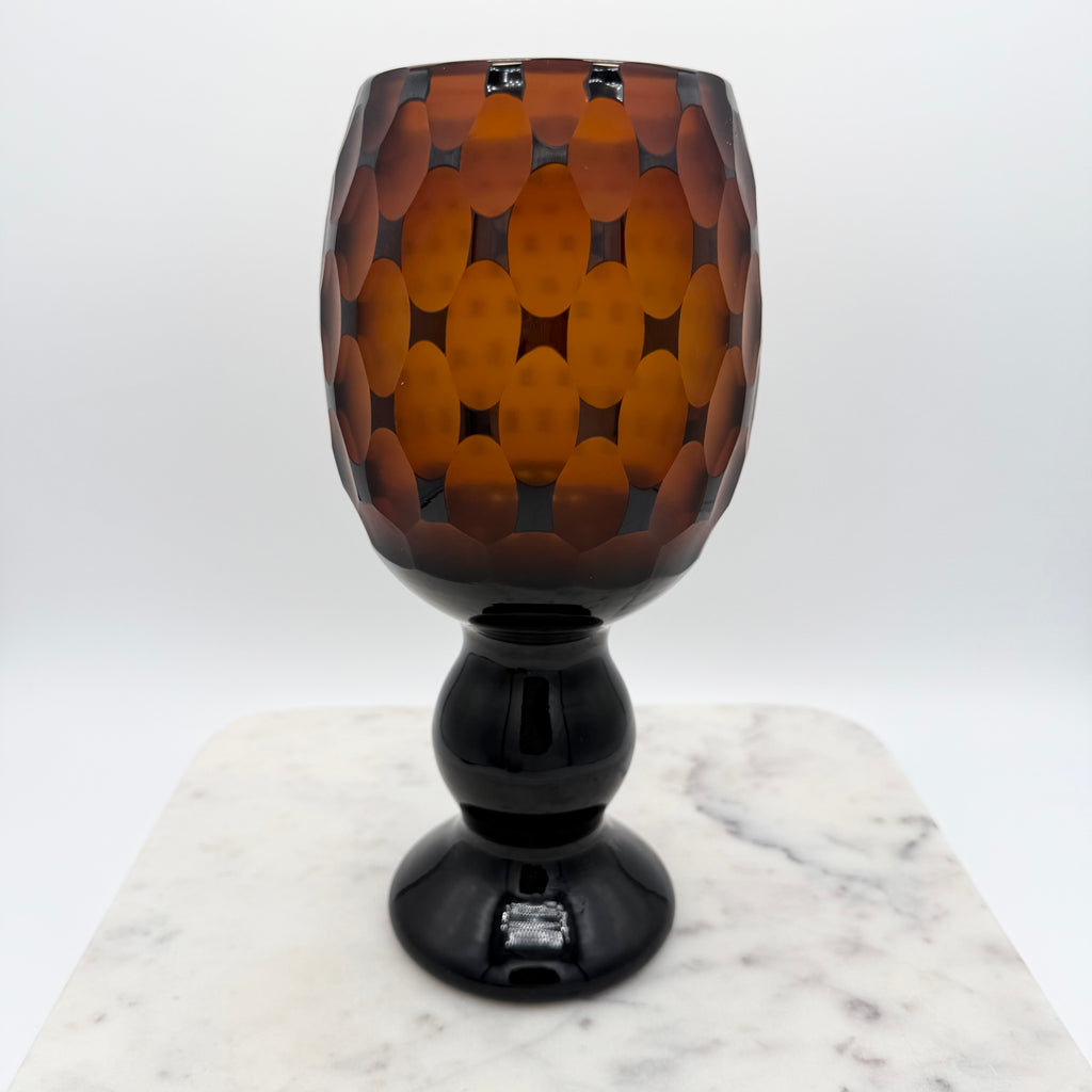 Venetian Murano Sommerso Style Vase, Black Cut To Amber Cased Glass