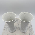 Bisque Porcelain Embossed Vases with Scalloped Edge, Set of 2