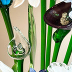 Set of 12 Hand Blown Long Stem Murano Glass Flowers, Made in Italy