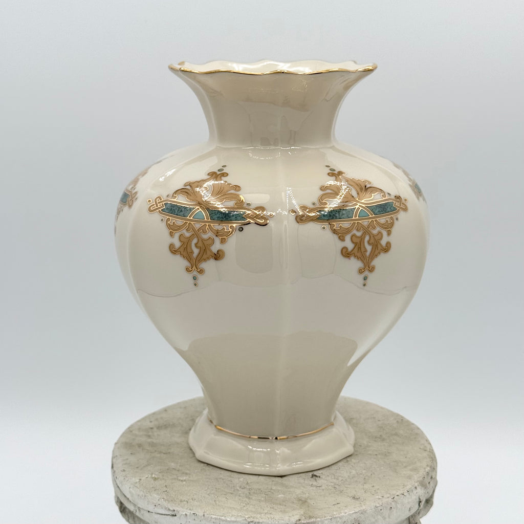Lenox Catalan Vase with Gold and Turquoise Scrollwork