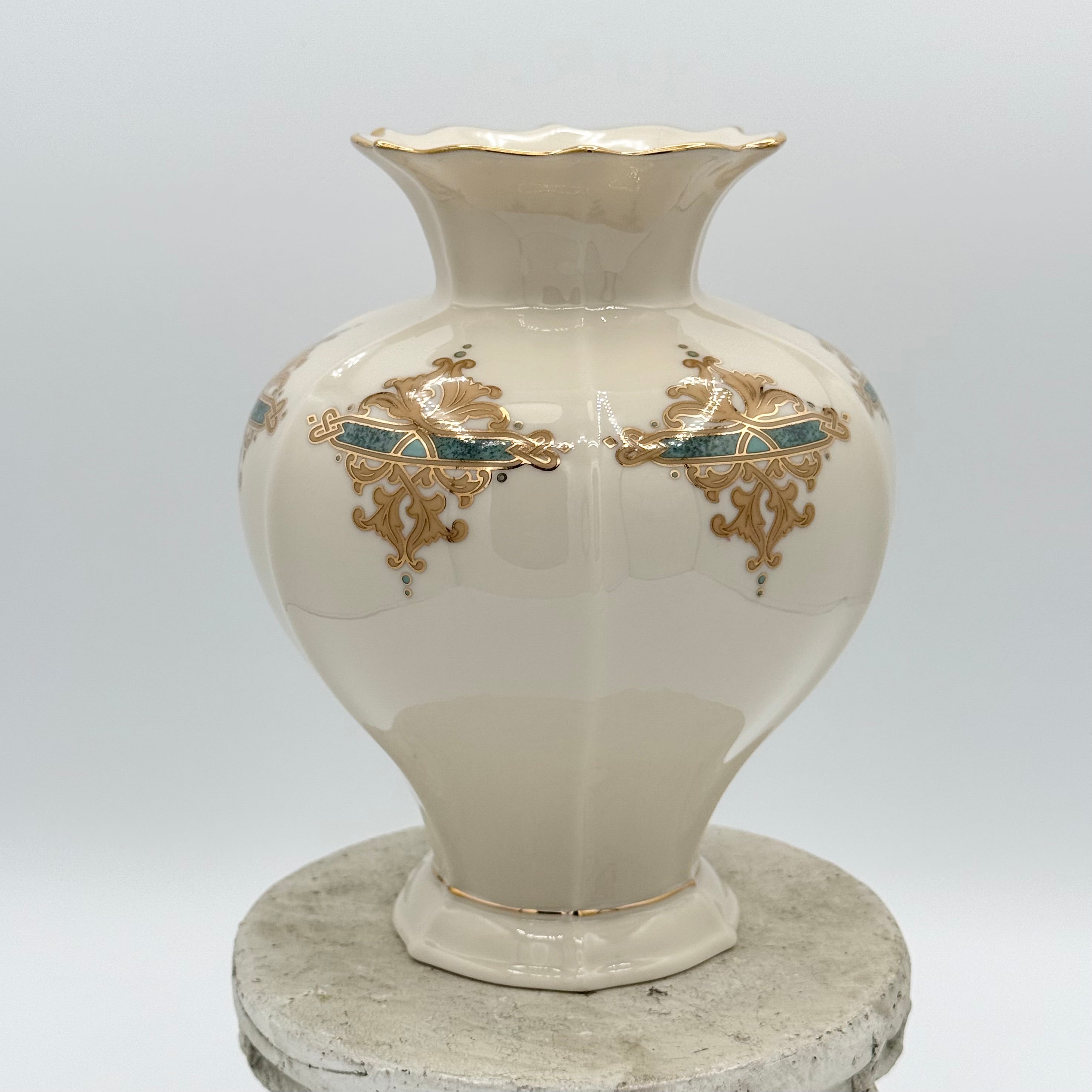 Lenox Catalan Vase with Gold and Turquoise Scrollwork
