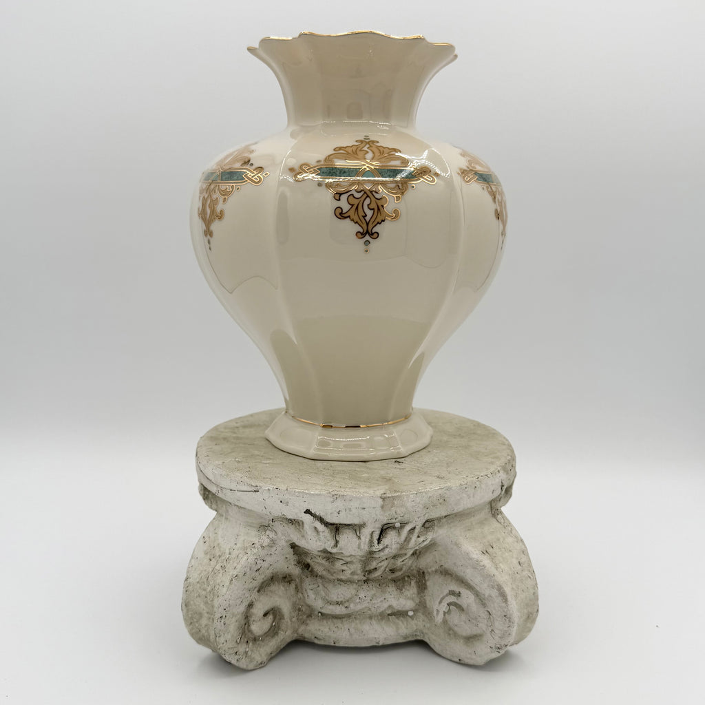 Lenox Catalan Vase with Gold and Turquoise Scrollwork