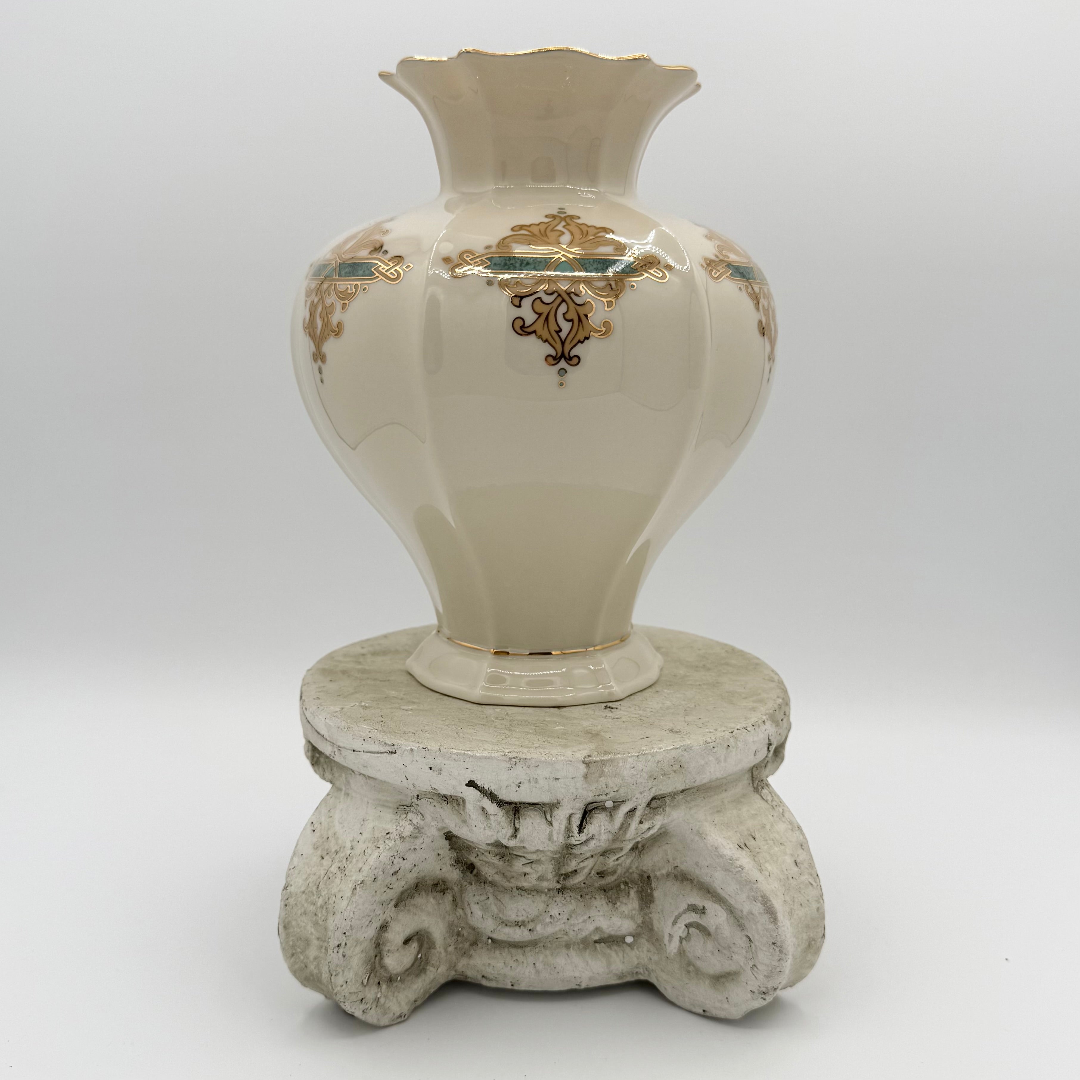 Lenox Catalan Vase with Gold and Turquoise Scrollwork