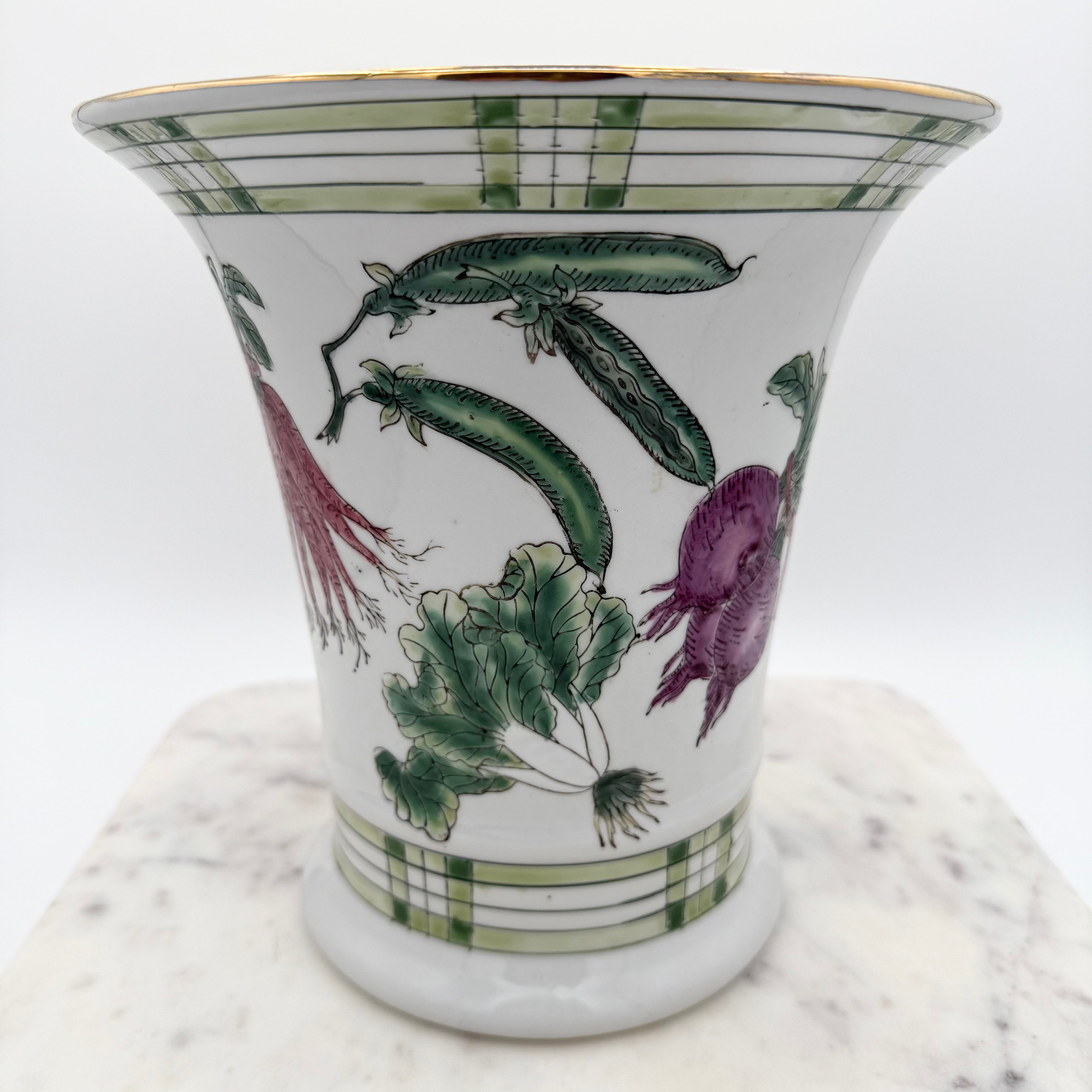 Vintage Chinese Export Hand Painted Vegetable Vase