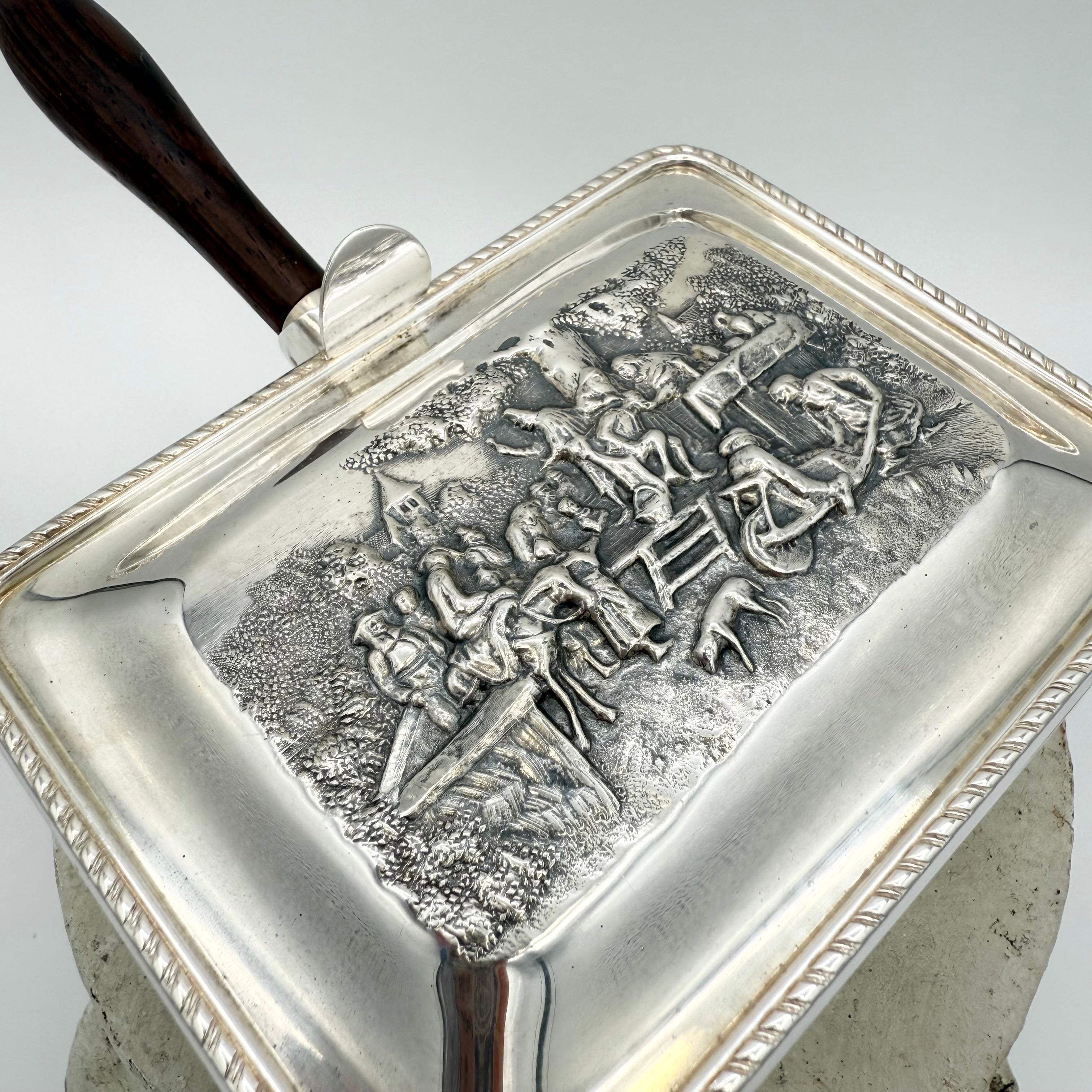 Silver Plated Victorian Crumb Catcher Silent Butler with Wood Handle