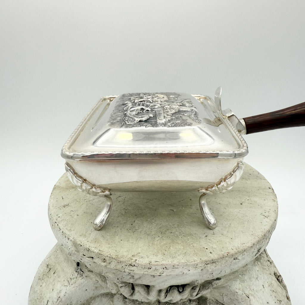 Silver Plated Victorian Crumb Catcher Silent Butler with Wood Handle