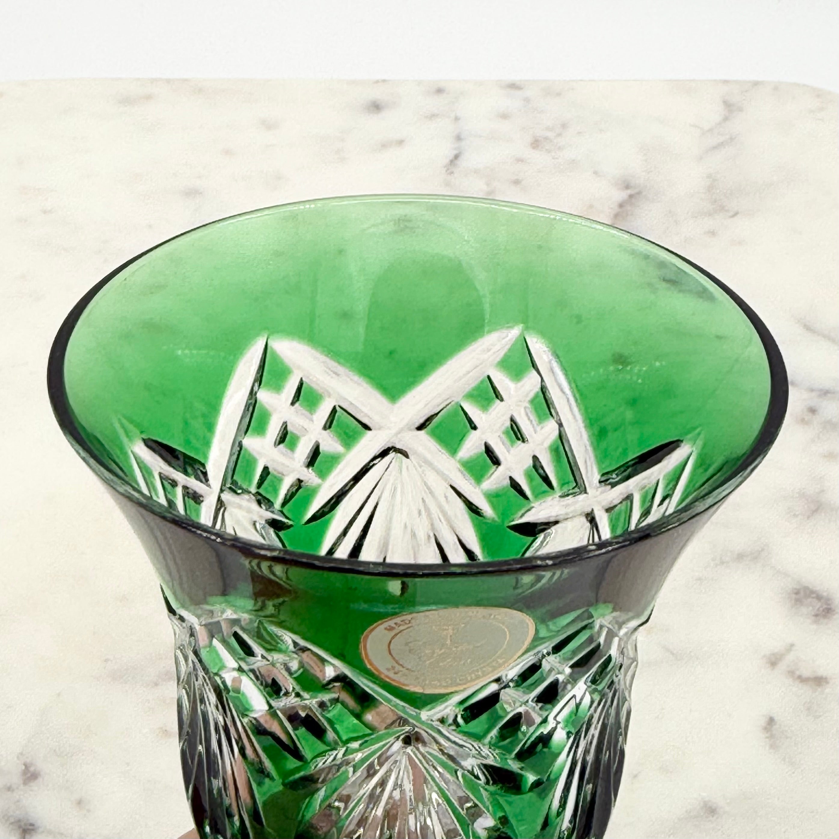 Vintage Hungarian Emerald Green Cut-to-Clear 24% Lead Crystal Bell