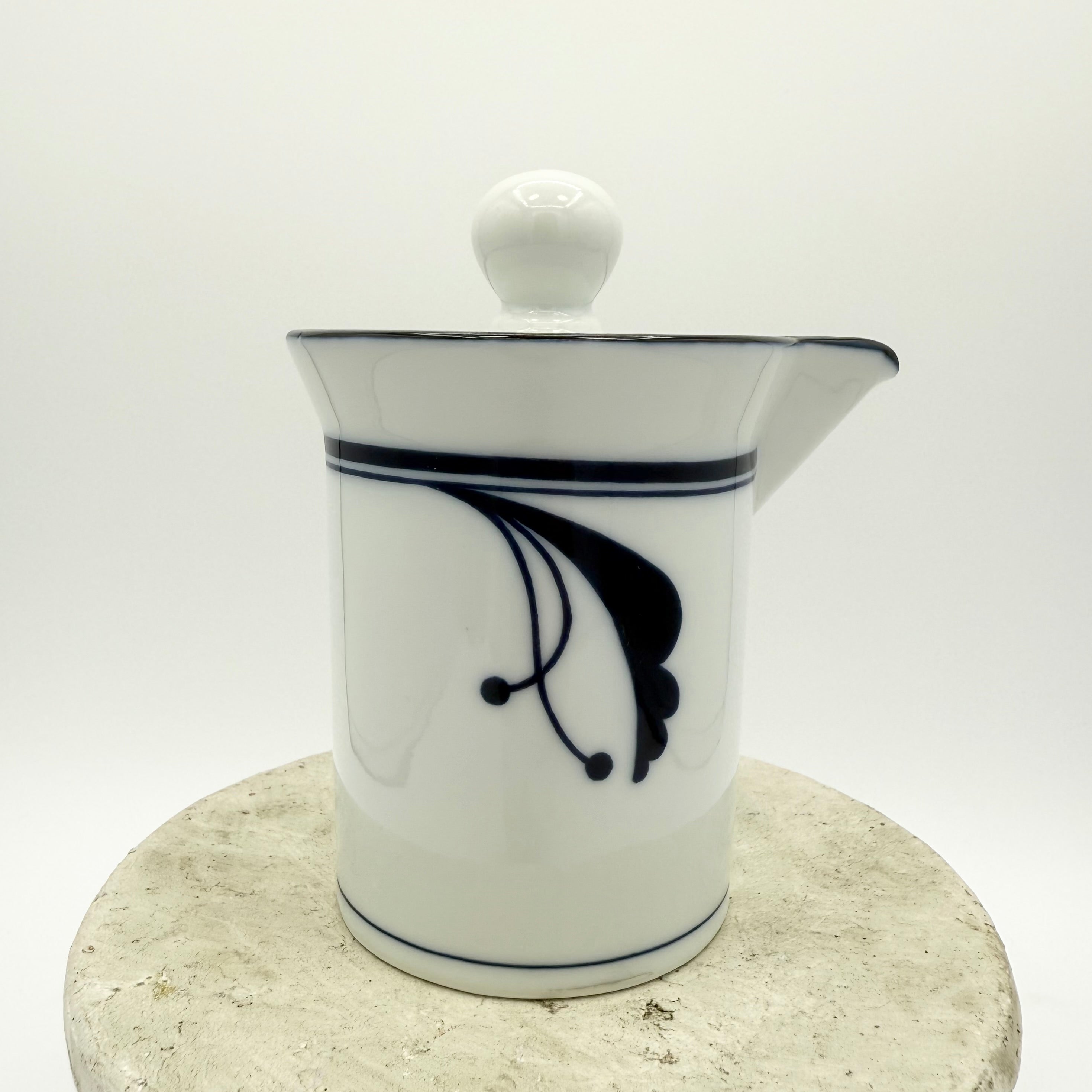 Vintage Dansk Bayberry porcelain creamer in white and blue. Elegant Scandinavian serveware collectible. Excellent condition.