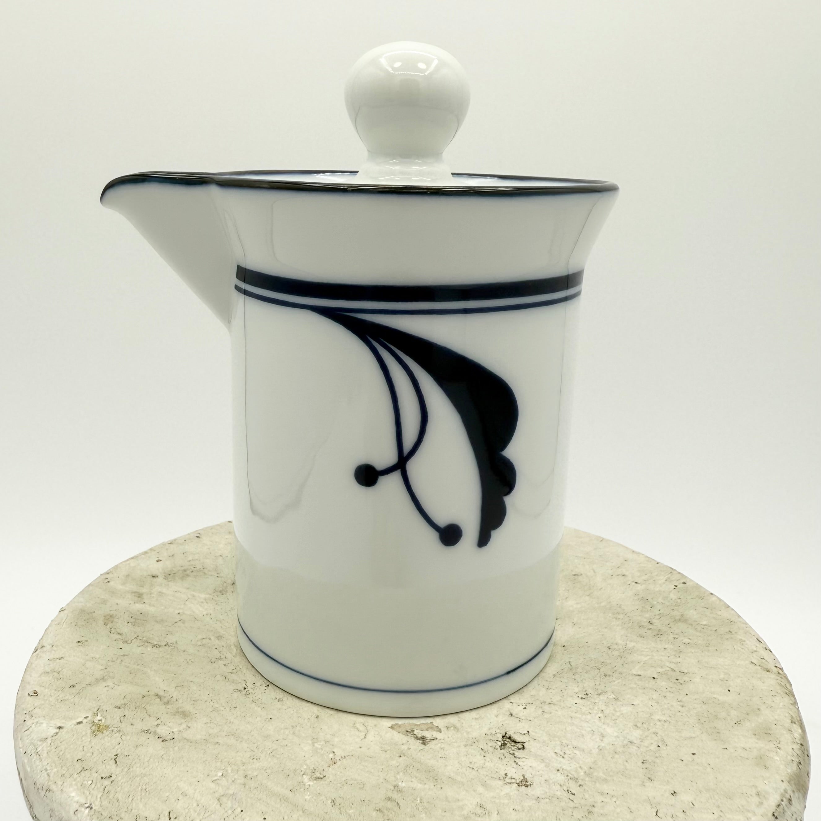 Vintage Dansk Bayberry porcelain creamer in white and blue. Elegant Scandinavian serveware collectible. Excellent condition.