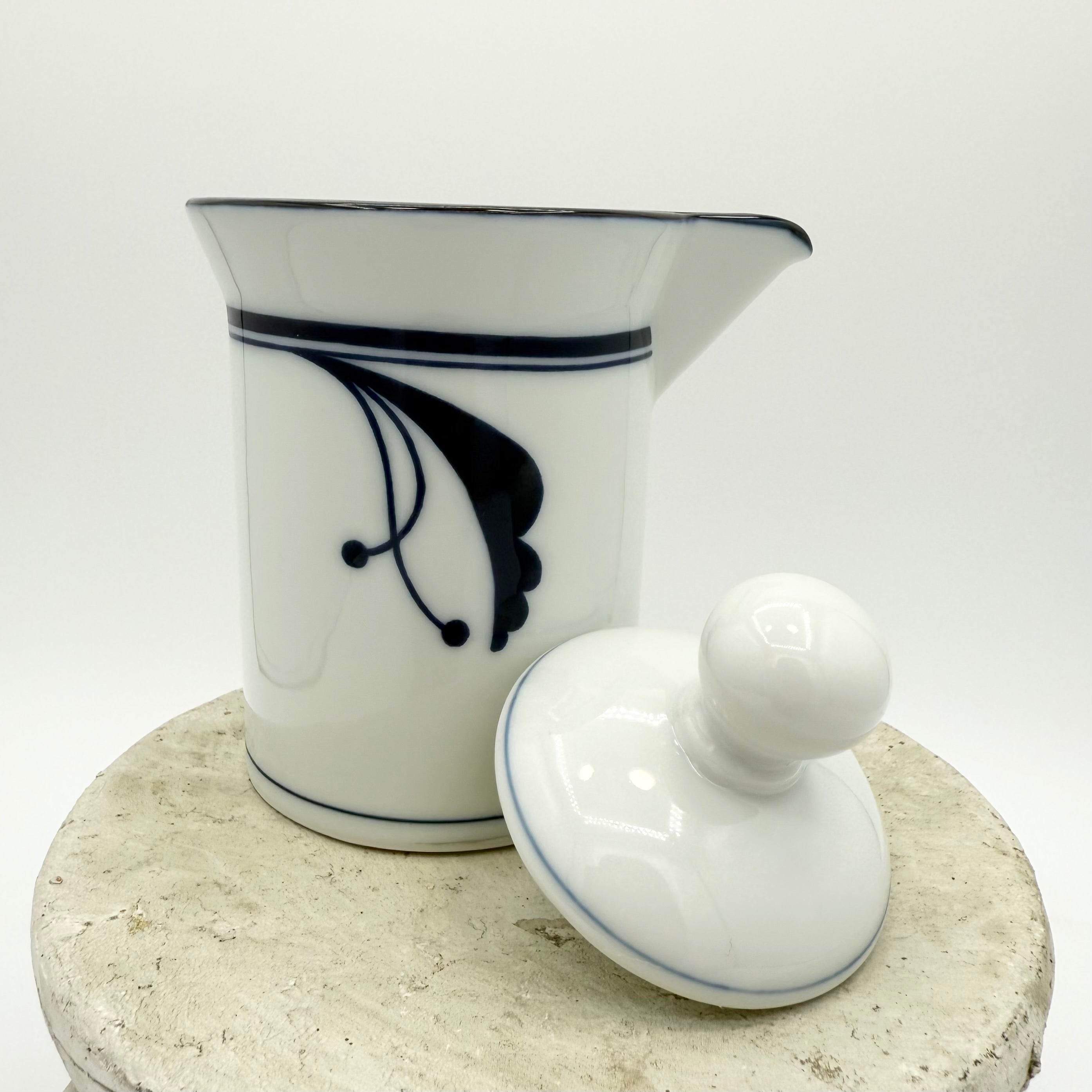 Vintage Dansk Bayberry porcelain creamer in white and blue. Elegant Scandinavian serveware collectible. Excellent condition.