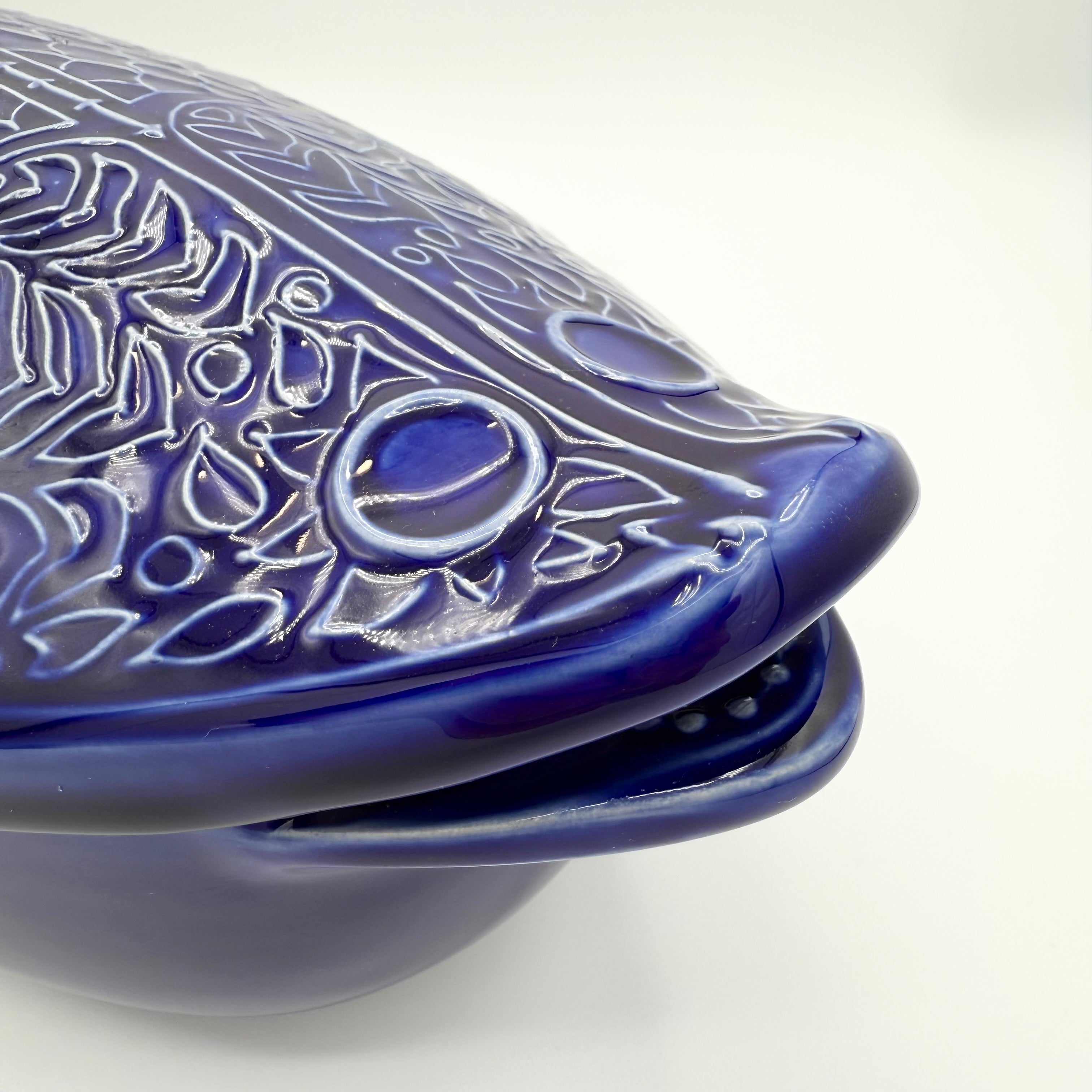 Environmental Ceramics Blue Fish Shaped Covered Baking Dish, c. 1966