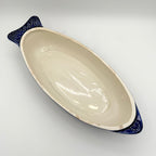Vintage Environmental Ceramics Blue Fish Shaped Covered Baking Dish, c. 1966