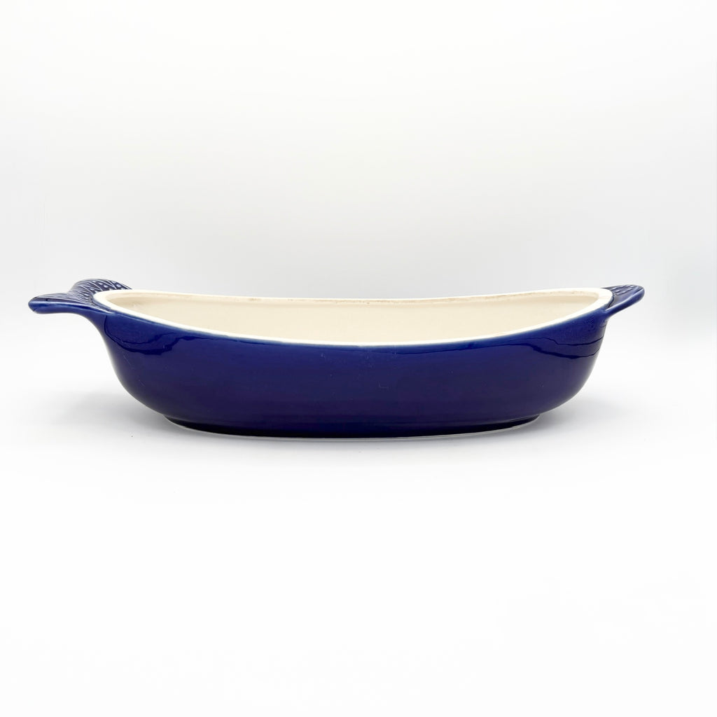 Vintage Environmental Ceramics Blue Fish Shaped Covered Baking Dish, c. 1966