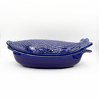 Vintage Environmental Ceramics Blue Fish Shaped Covered Baking Dish, c. 1966