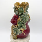 Majolica Art Pottery Fruit Plum Leaves Bamboo Ceramic Vase