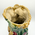 Majolica Art Pottery Fruit Plum Leaves Bamboo Ceramic Vase