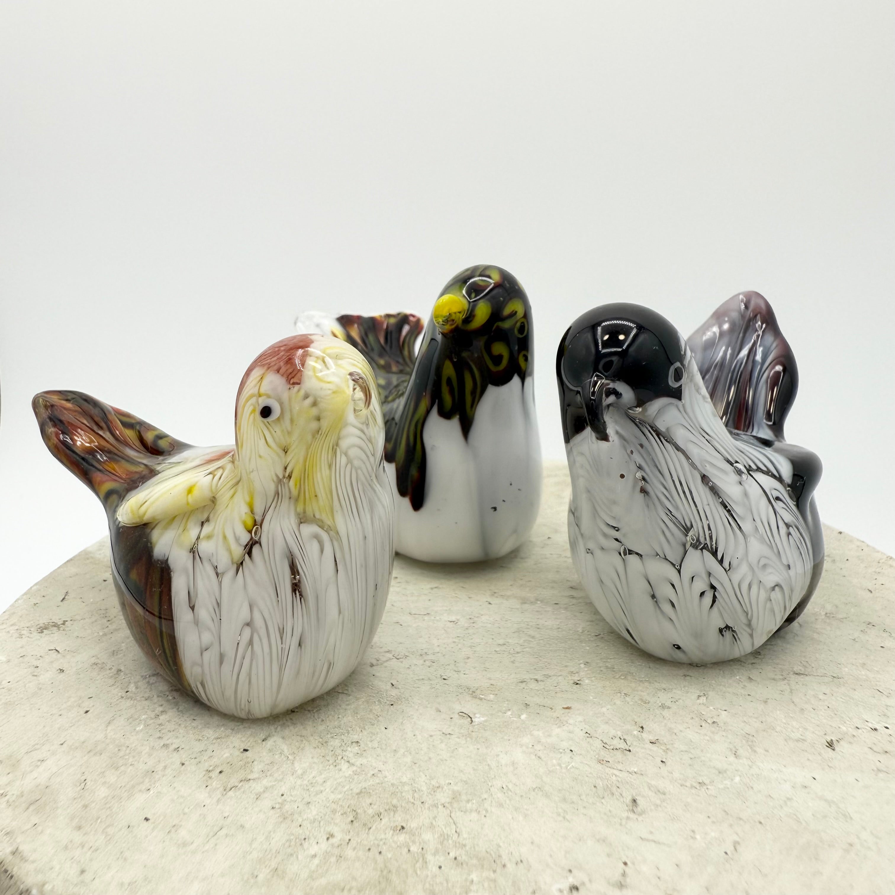 Vintage Murano Style Hand Blown Art Slag Glass Birds, Set of 3 Small Figurines