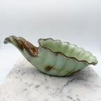 Vintage Frankoma Pottery cornucopia in green and brown glaze. Marked 'Frankoma 222'. Excellent collectible seasonal decor.