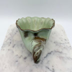 Vintage Frankoma Pottery cornucopia in green and brown glaze. Marked 'Frankoma 222'. Excellent collectible seasonal decor.