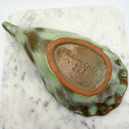 Vintage Frankoma Pottery cornucopia in green and brown glaze. Marked 'Frankoma 222'. Excellent collectible seasonal decor.