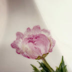 Vintage ceramic lidded box with hand painted peony blossoms. Elegant floral collectible for display or storage.