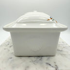 Vintage Hoan porcelain baking dish with wheat and floral decoration, made in France. Beautiful and functional kitchen collectible.