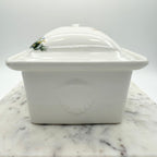 Vintage Hoan porcelain baking dish with wheat and floral decoration, made in France. Beautiful and functional kitchen collectible.