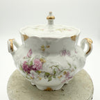 Antique Limoges floral sugar bowl and creamer with gold accents