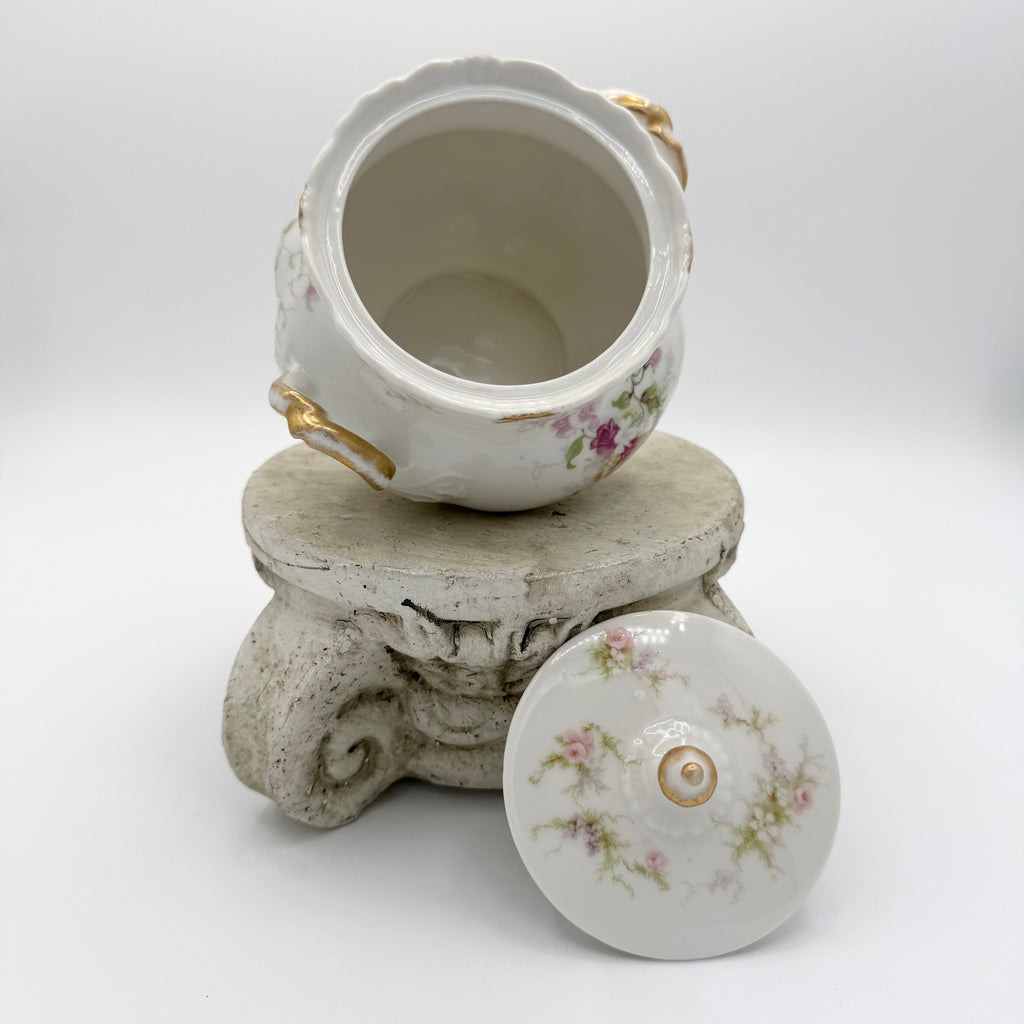 Antique Limoges floral sugar bowl and creamer with gold accents