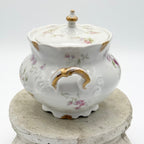 Antique Limoges floral sugar bowl and creamer with gold accents