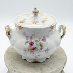 Antique Limoges floral sugar bowl and creamer with gold accents