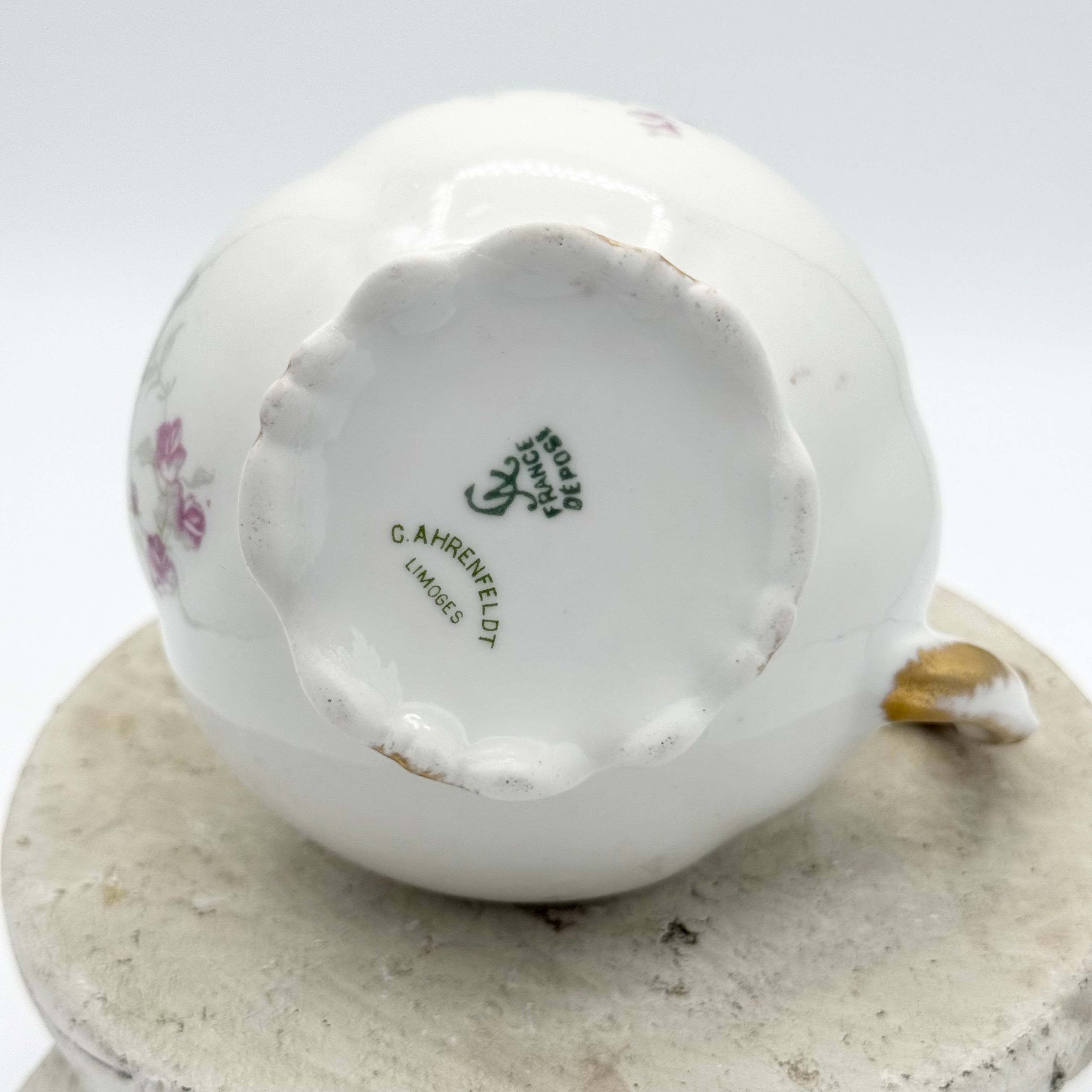 Antique Limoges floral sugar bowl and creamer with gold accents