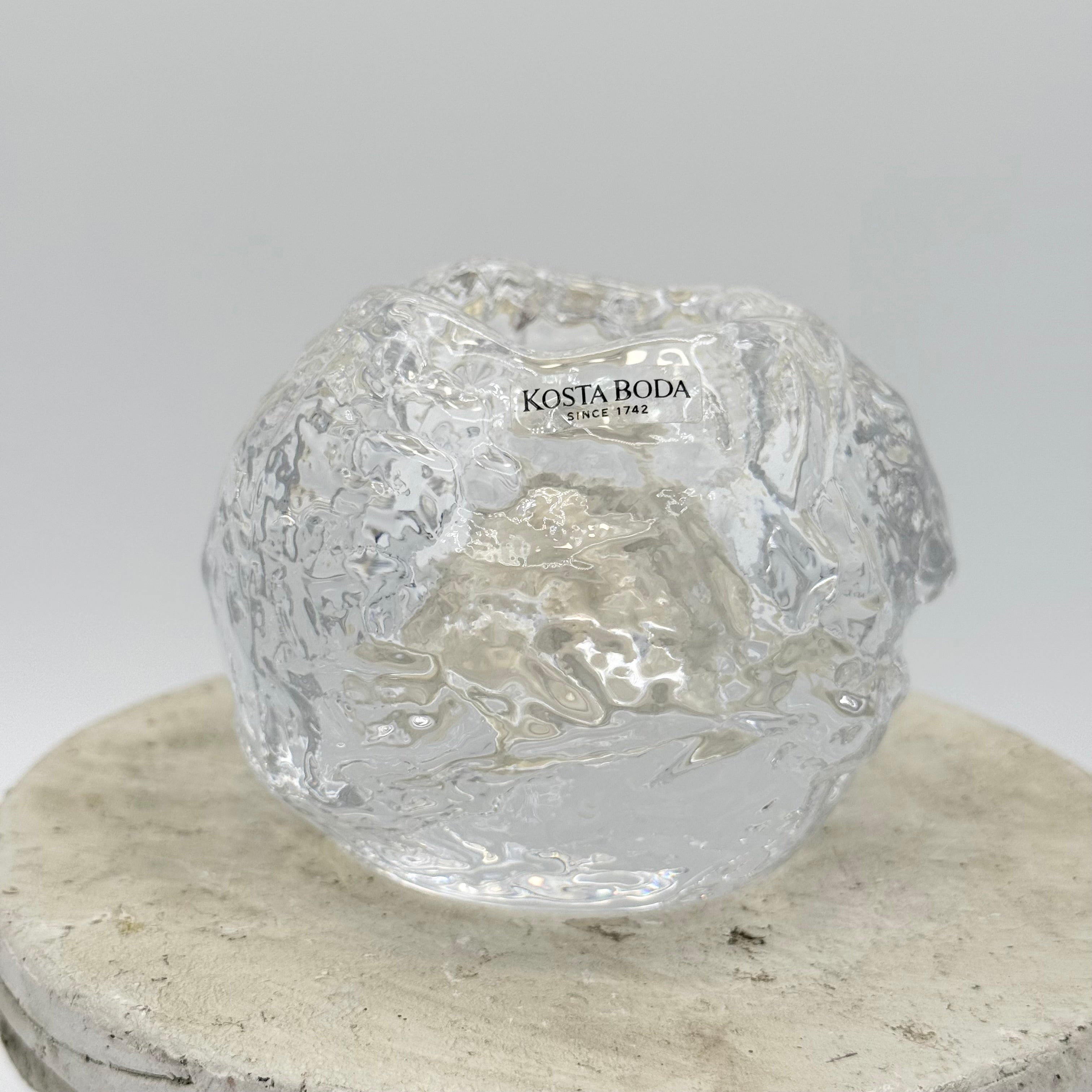 Kosta Boda large crystal Snowball candle holder, Swedish glass