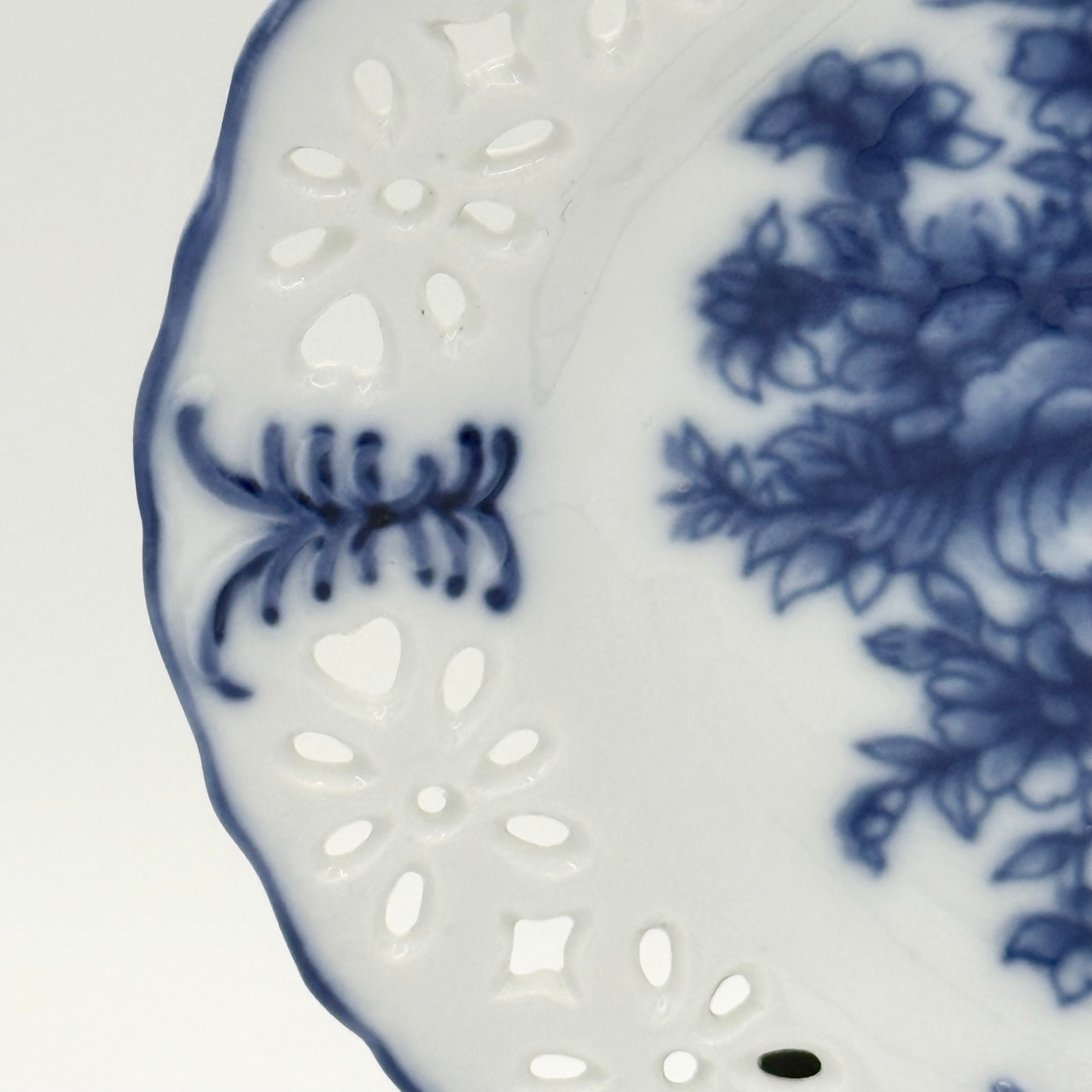 Vintage Oval Pierced Blue and White Transferware Porcelain Plate