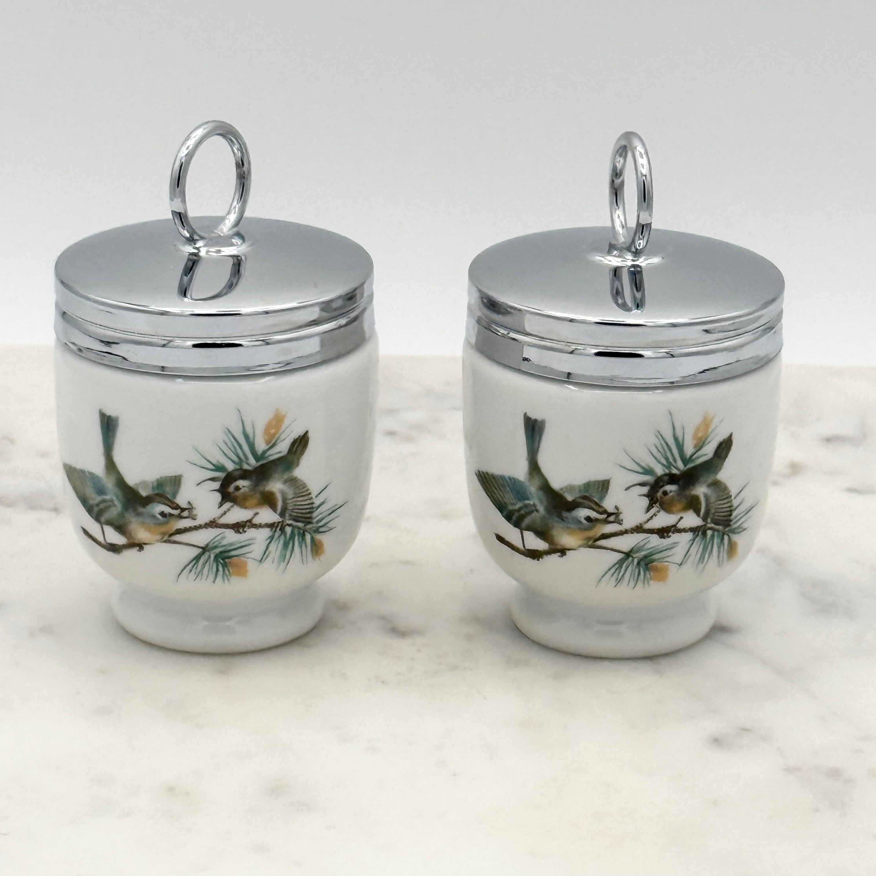 Royal Worcester Porcelain Egg Coddlers, Set of 2 with Birds