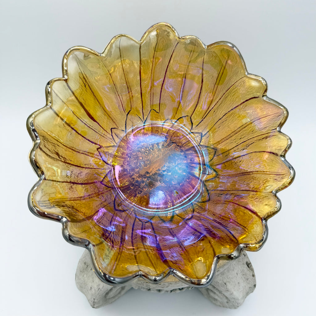 Indiana Carnival Glass Lily Pons Bowl In Iridescent Marigold, Medium