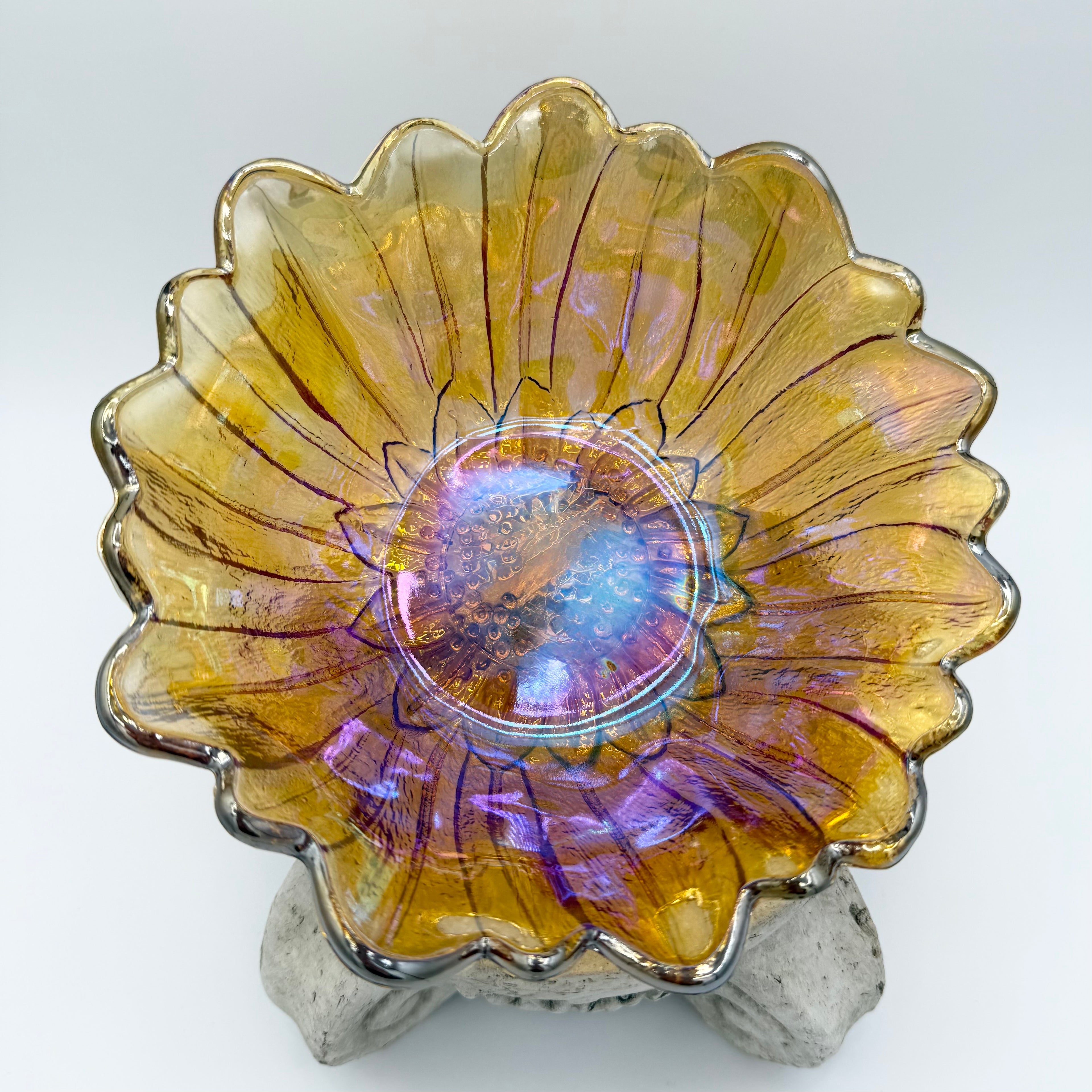 Indiana Carnival Glass Lily Pons Bowl In Iridescent Marigold, Medium
