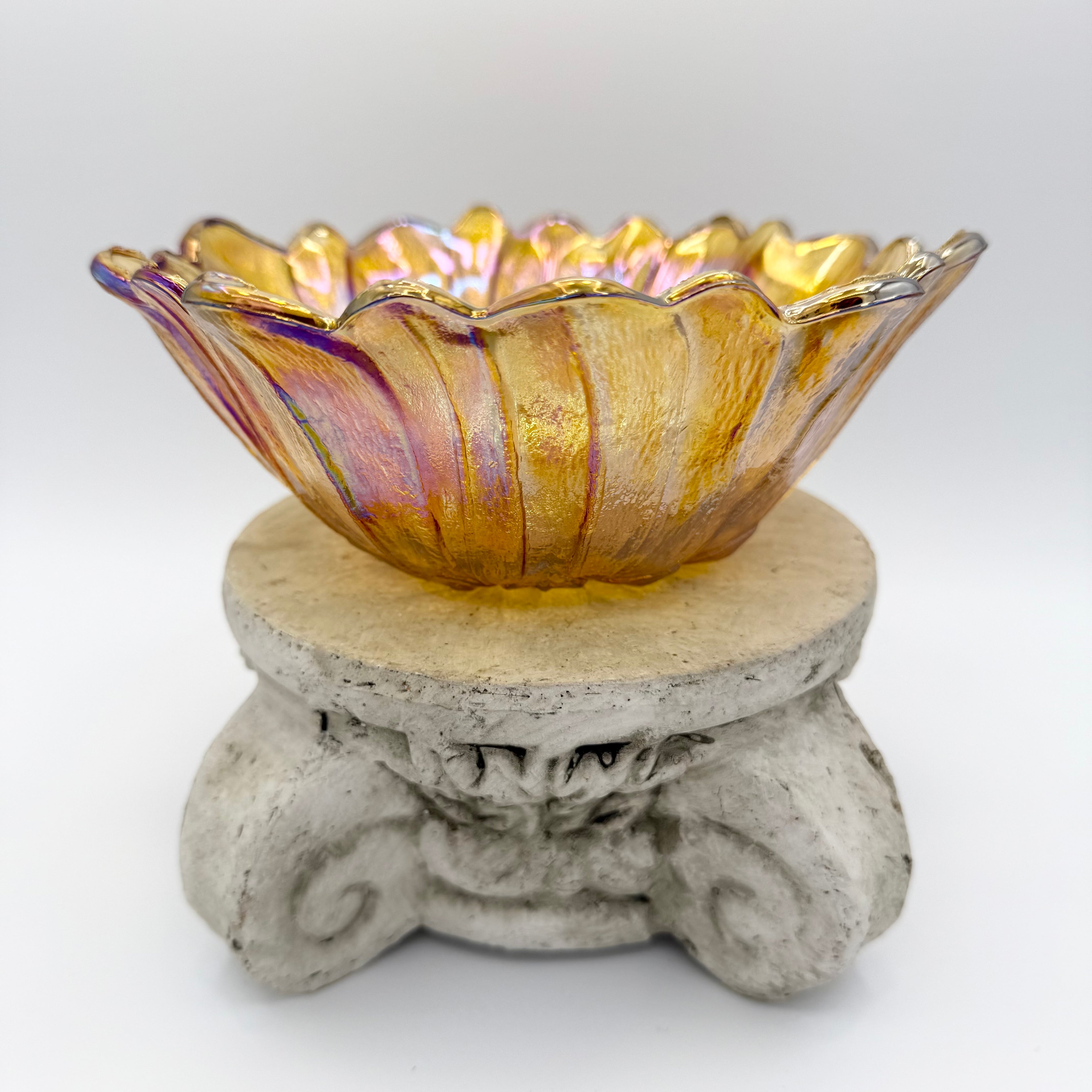 Indiana Carnival Glass Lily Pons Bowl In Iridescent Marigold, Medium