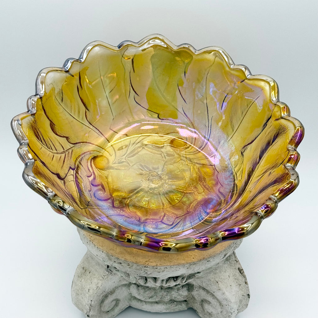 Indiana Carnival Glass Lily Pons Bowl In Iridescent Marigold, Large