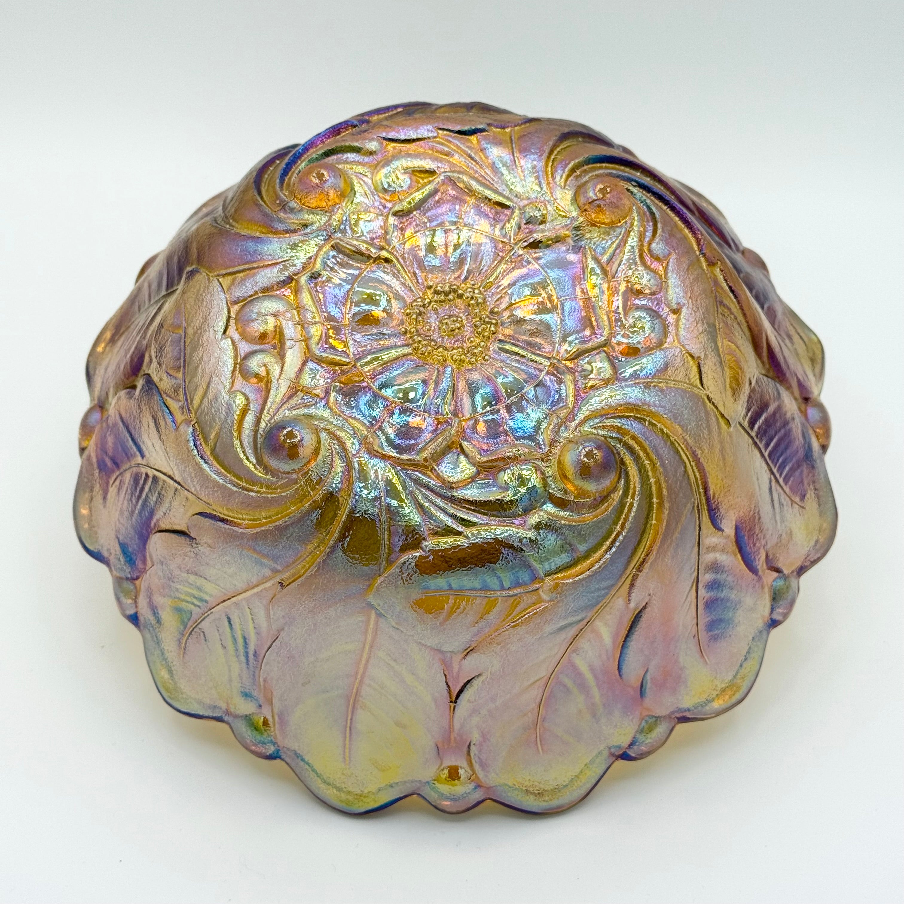 Indiana Carnival Glass Lily Pons Bowl In Iridescent Marigold, Large