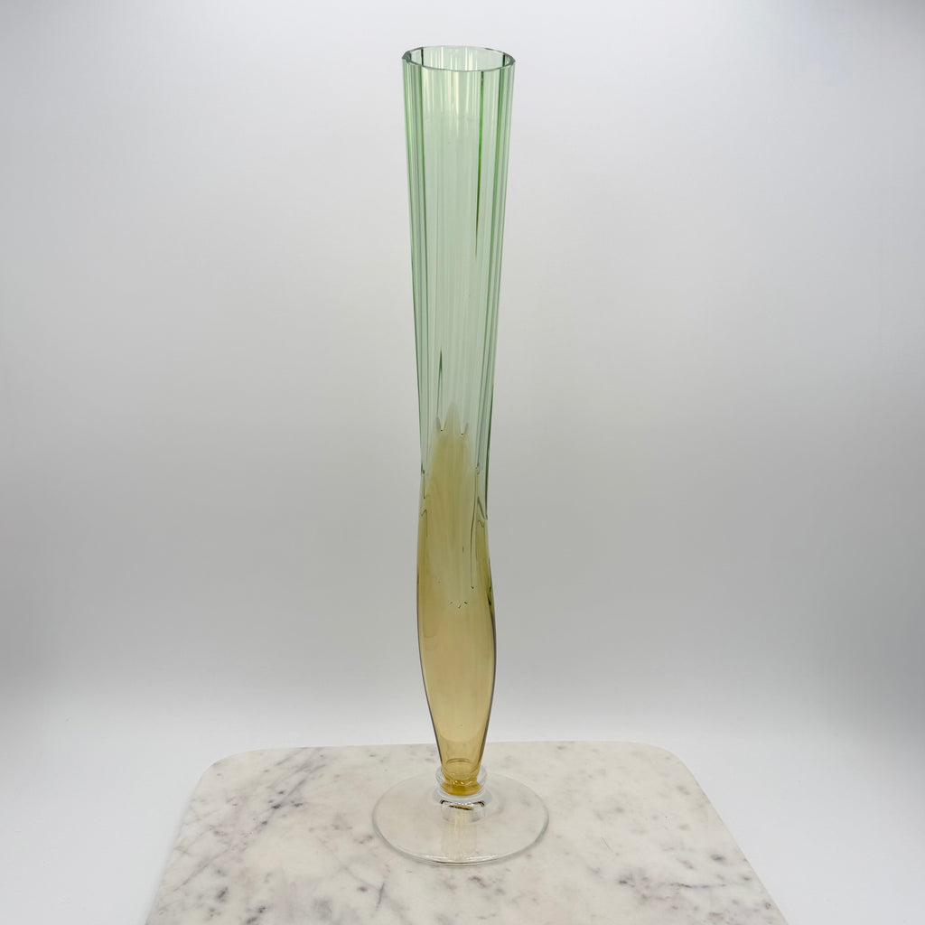 Rare Vintage Bořek Šípek / Ajeto Glass Vase – Green & Yellow, Czech Art Glass