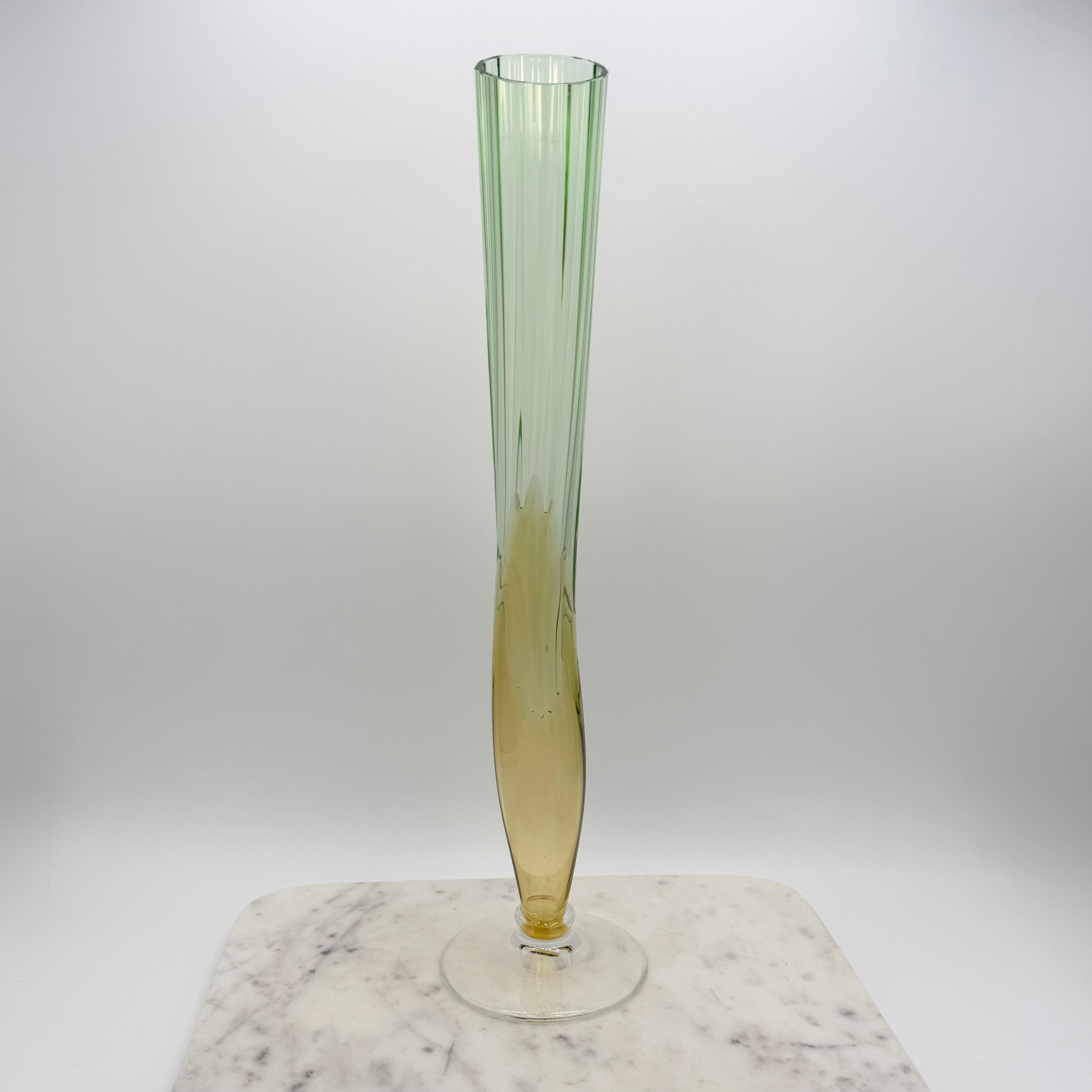 Rare Vintage Bořek Šípek / Ajeto Glass Vase – Green & Yellow, Czech Art Glass