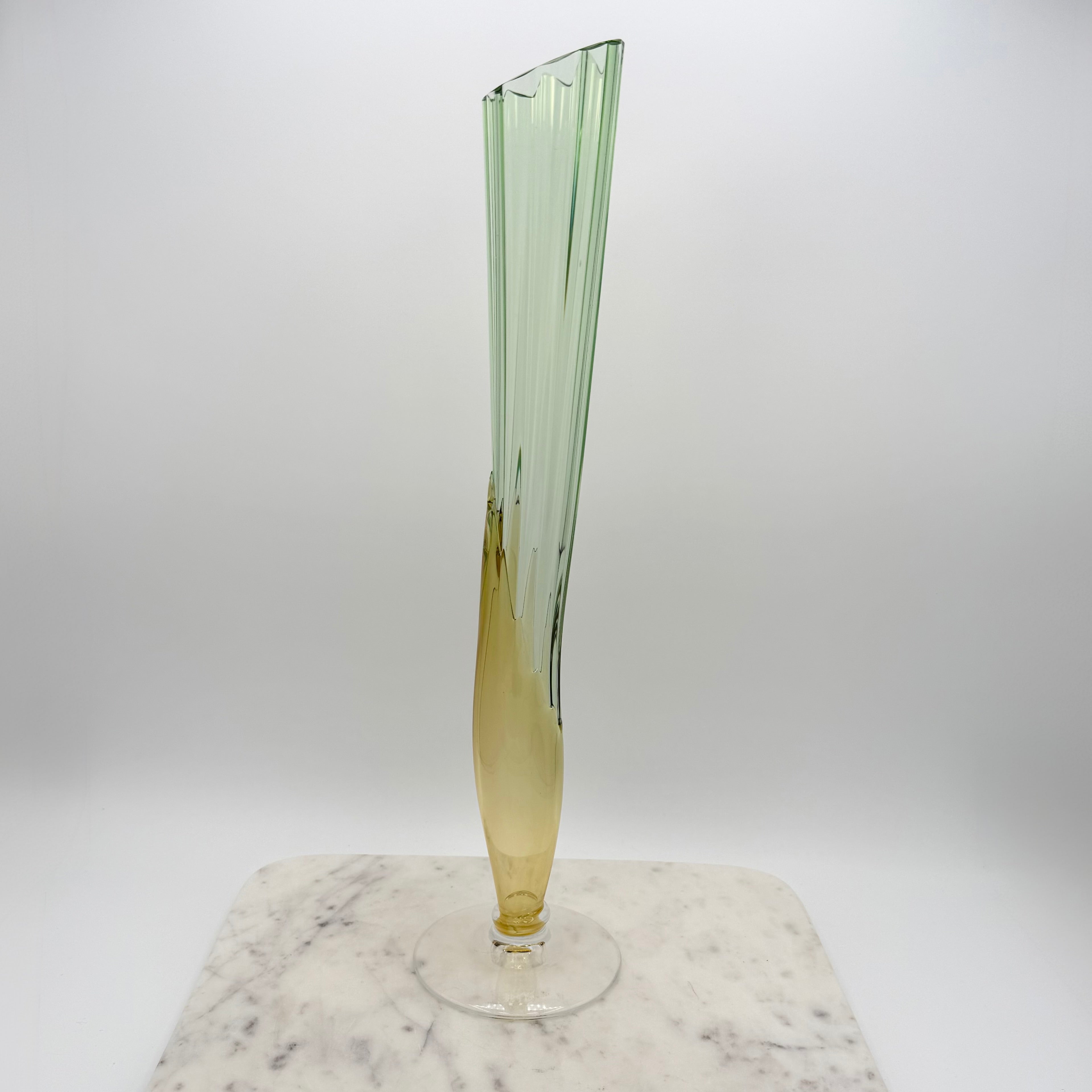 Rare Vintage Bořek Šípek / Ajeto Glass Vase – Green & Yellow, Czech Art Glass