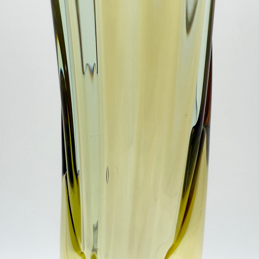 Rare Vintage Bořek Šípek / Ajeto Glass Vase – Green & Yellow, Czech Art Glass