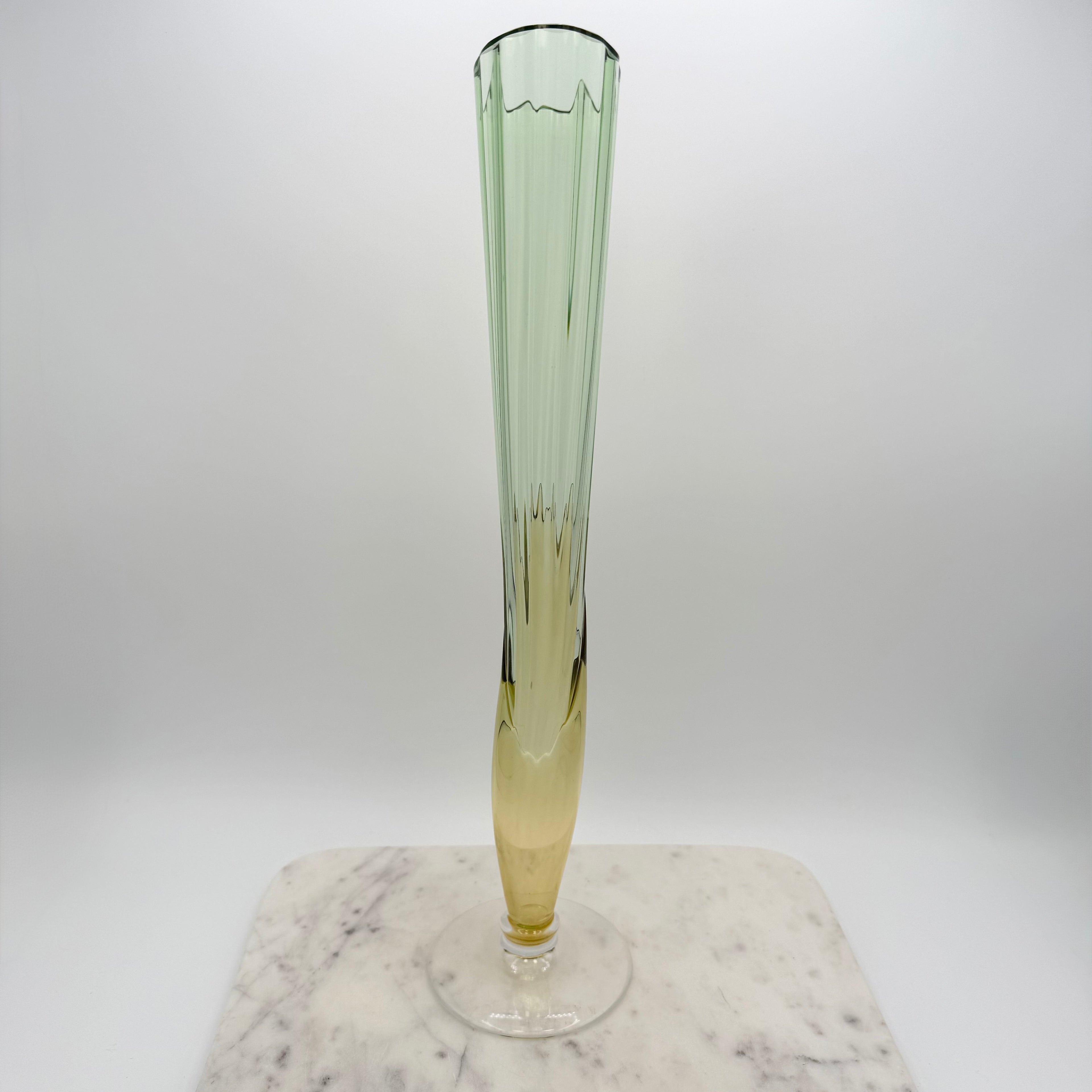 Rare Vintage Bořek Šípek / Ajeto Glass Vase – Green & Yellow, Czech Art Glass