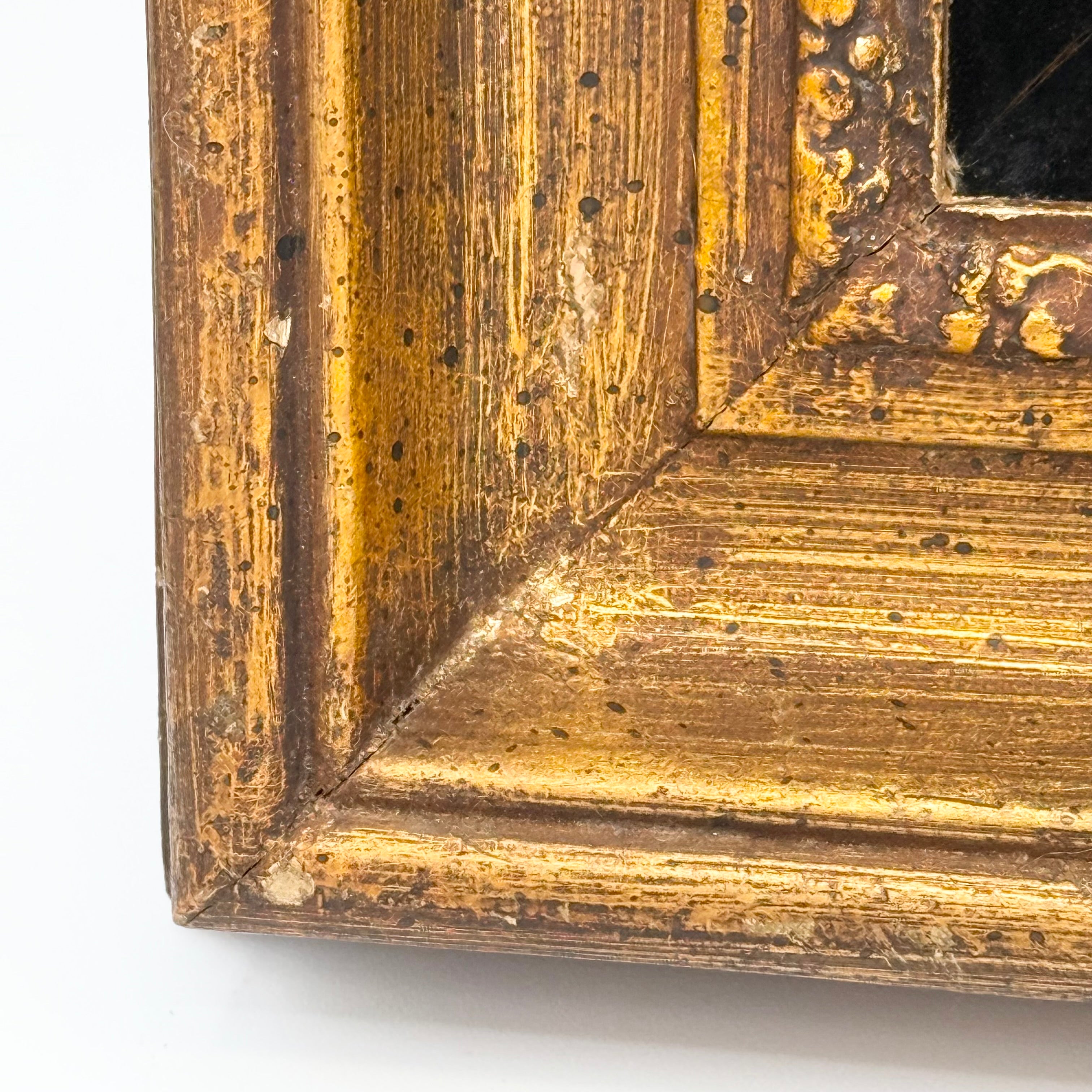 Vintage Original Signed Oil Painting of a Clipper Ship in an Ornate Gold Gilt Wood Frame with Black Velvet Inlay